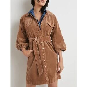 Anthropologie Pilcro Lysette Corduroy Button Up Mini Shirtdress Tan Size 0